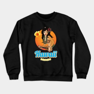 Hawaii Hula Girl with Ukulele Sunset Crewneck Sweatshirt